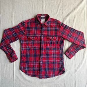 Fossil Shirt Men's M Red Plaid 54 Long Sleeve Button Up Classic Fit Cotton